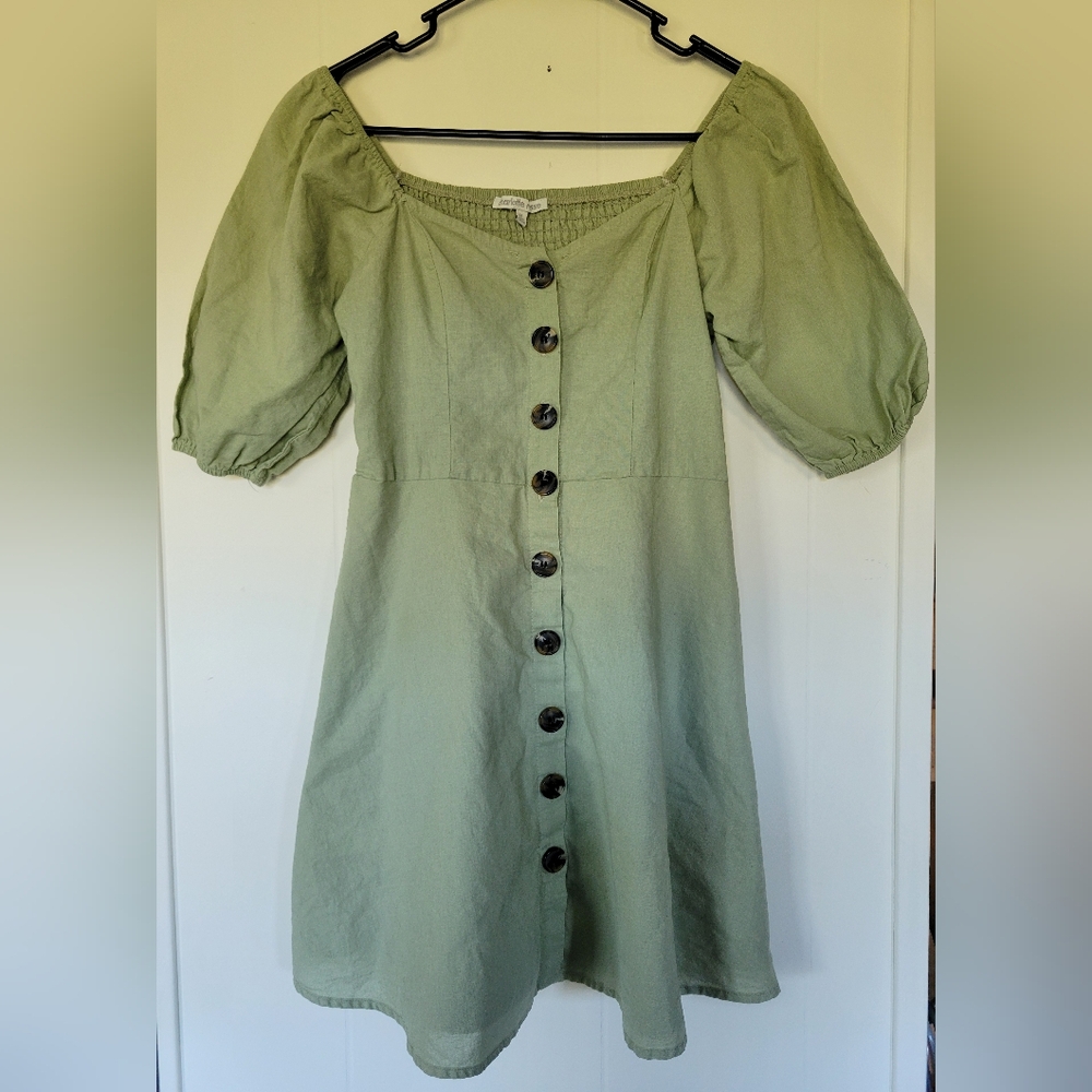 Charlotte Russe Army Green 3/4 Length Puffed Sleeve Dress. Size Medium.